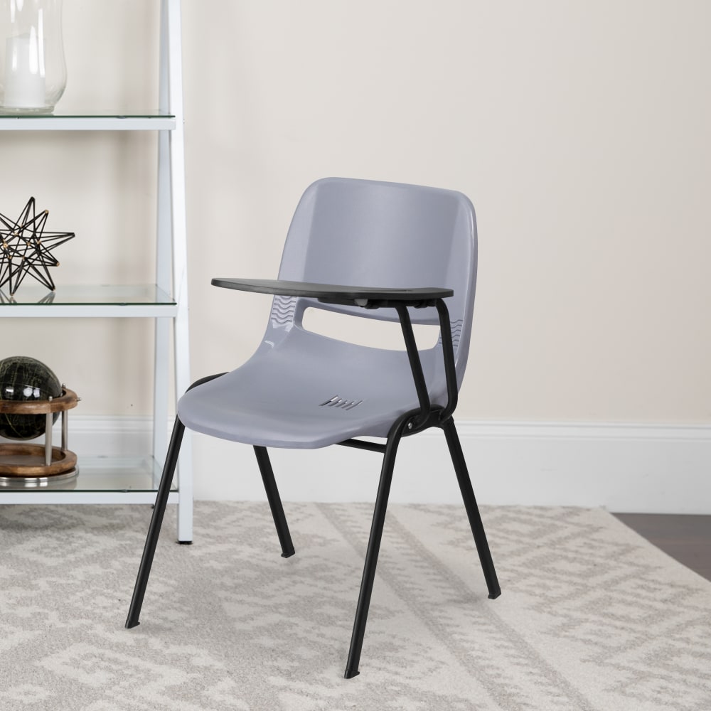 Flash Furniture Ergonomic Shell Chair With Left Handed Flip-Up Tablet Arm, Gray/Black MPN:RUTEO1GYLTAB