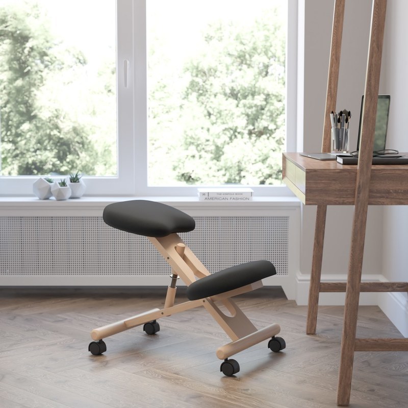 Flash Furniture Wood Mobile Ergonomic Kneeling Chair, Black/Brown MPN:WL-SB-210-GG