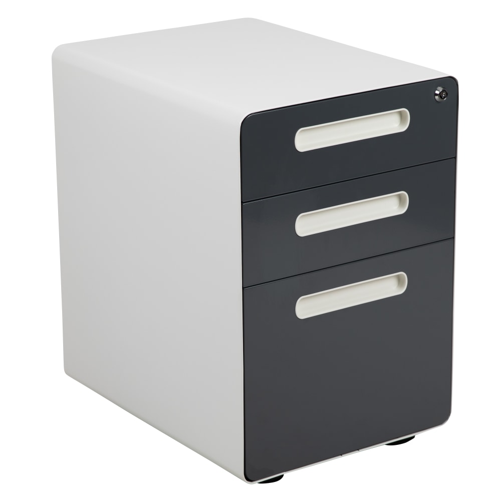 Flash Furniture Ergonomic 21inD Vertical 3-Drawer Mobile Locking File Cabinet, White/Charcoal MPN:HZ-AP53501DGYWH