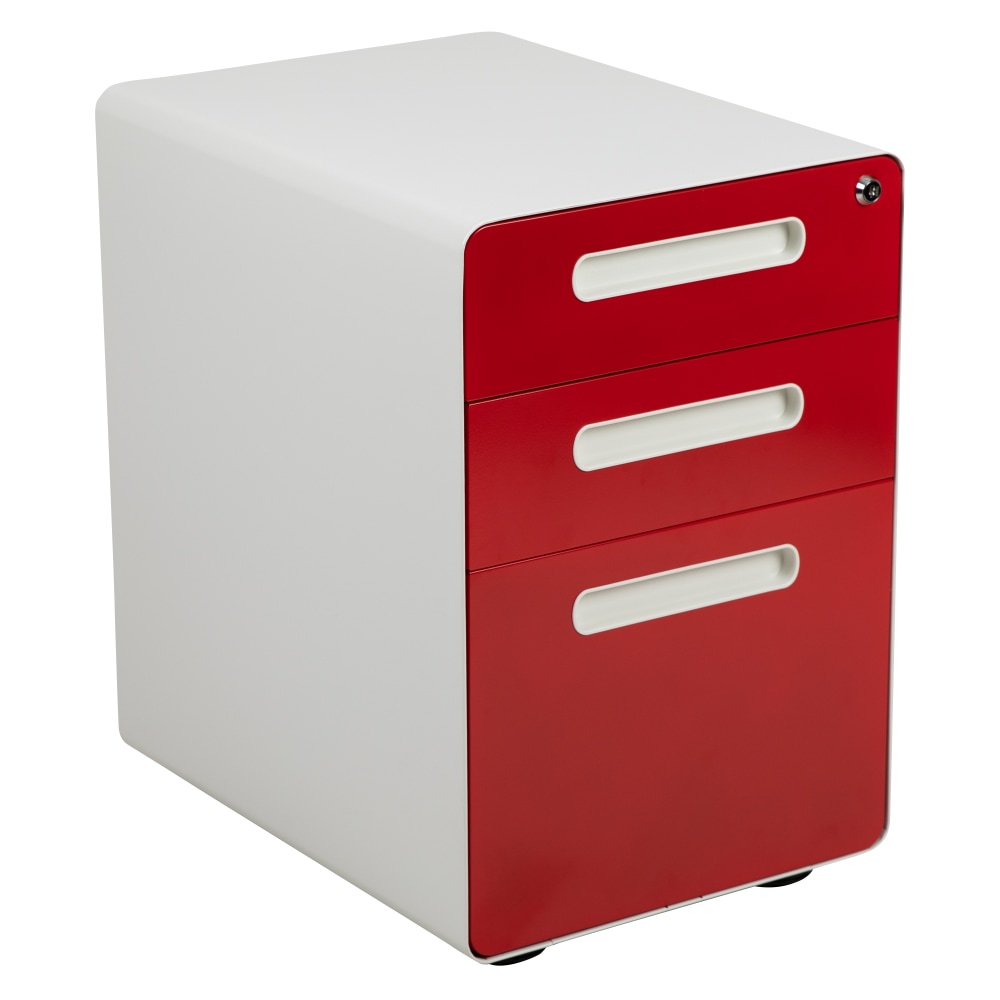 Flash Furniture Ergonomic 21inD Vertical 3-Drawer Mobile Locking File Cabinet, White/Red MPN:HZ-AP53501RDWH