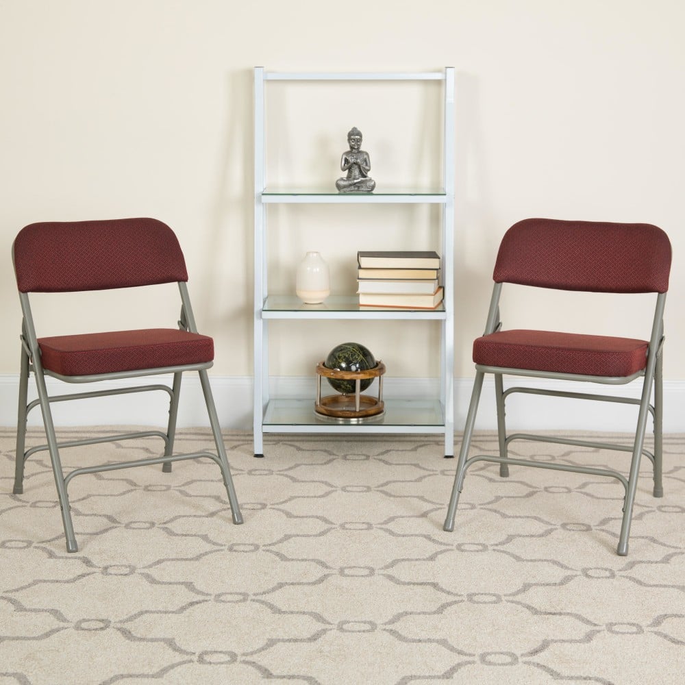 Flash Furniture HERCULES Series Premium Curved Triple Braced & Hinged Fabric Upholstered Metal Folding Chairs, Burgundy, Set Of 2 Chairs MPN:2AWMC320AFBG