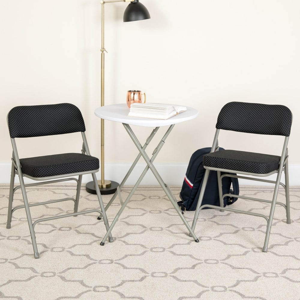 Flash Furniture HERCULES Series Premium Curved Triple Braced & Hinged Fabric Upholstered Metal Folding Chairs, Black, Set Of 2 Chairs MPN:2AWMC320AFBK