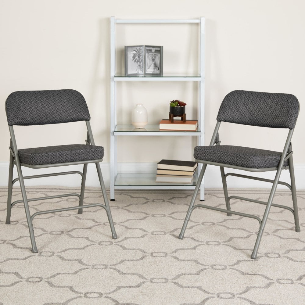 Flash Furniture HERCULES Series Premium Curved Triple Braced & Hinged Fabric Upholstered Metal Folding Chairs, Gray, Set Of 2 Chairs MPN:2AWMC320AFGRY