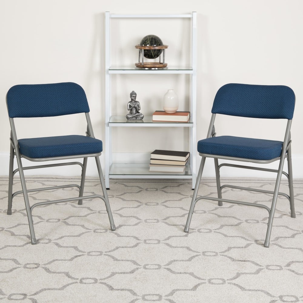 Flash Furniture HERCULES Series Premium Curved Triple Braced & Hinged Fabric Upholstered Metal Folding Chairs, Navy, Set Of 2 Chairs MPN:2AWMC320AFNVY