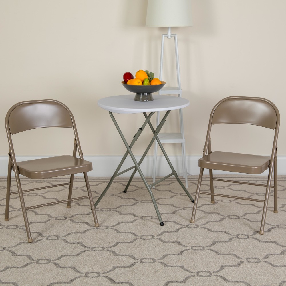 Flash Furniture HERCULES Series Double Braced Metal Folding Chairs, Beige, Set Of 2 Chairs MPN:2BDF002BGE