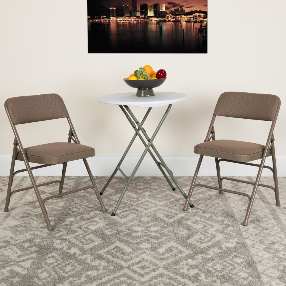 Flash Furniture HERCULES Series Metal Folding Chairs With Padded Fabric Seats, Beige/Black, Pack Of 2 Chairs MPN:2HAMC309AFBGE