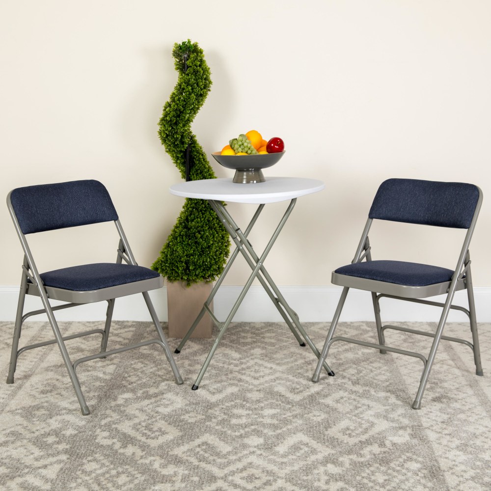 Flash Furniture HERCULES Series Metal Folding Chairs With Padded Fabric Seats, Navy/Gray/Black, Pack Of 2 Chairs MPN:2HAMC309AFNVY