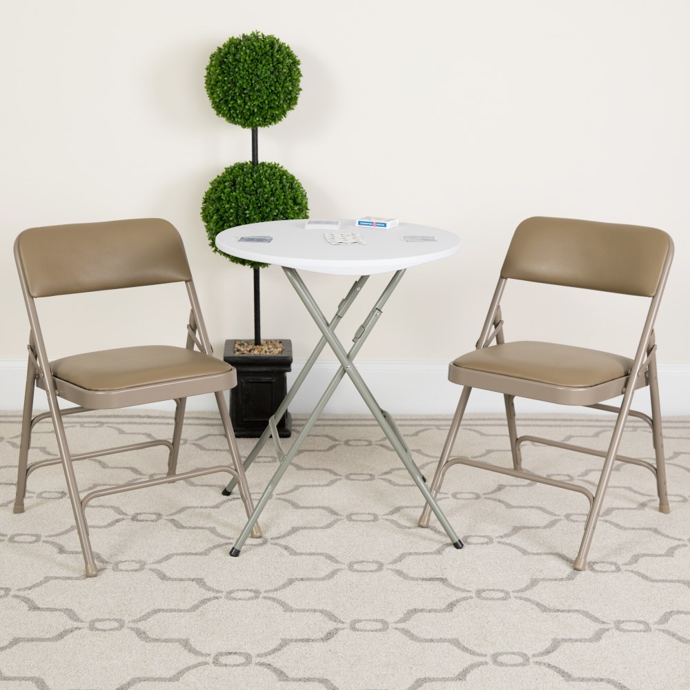 Flash Furniture HERCULES Series Metal Folding Chairs With Padded Vinyl Seats, Beige/Black, Pack Of 2 Chairs MPN:2HAMC309AVBGE