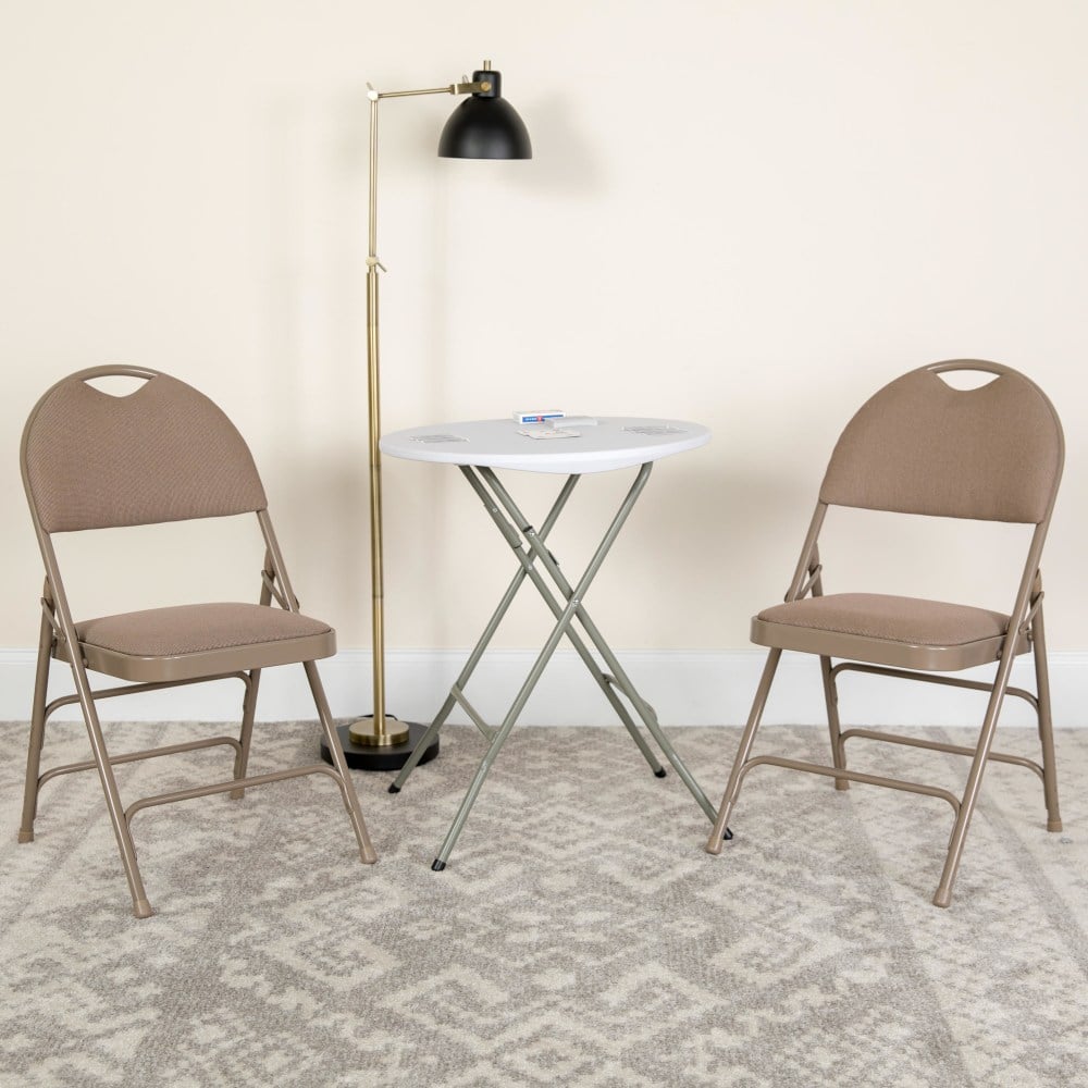 Flash Furniture HERCULES Series Extra-Large Ultra-Premium Triple-Braced Metal/Fabric Folding Chairs With Easy-Carry Handles, Beige, Pack Of 2 Chairs MPN:2HAMC705AF3BGE