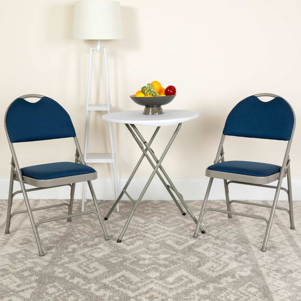Flash Furniture HERCULES Series Extra-Large Ultra-Premium Triple-Braced Metal/Fabric Folding Chairs, Navy/Gray, Pack Of 2 Chairs -2HAMC705AF3NVY MPN:2HAMC705AF3NVY
