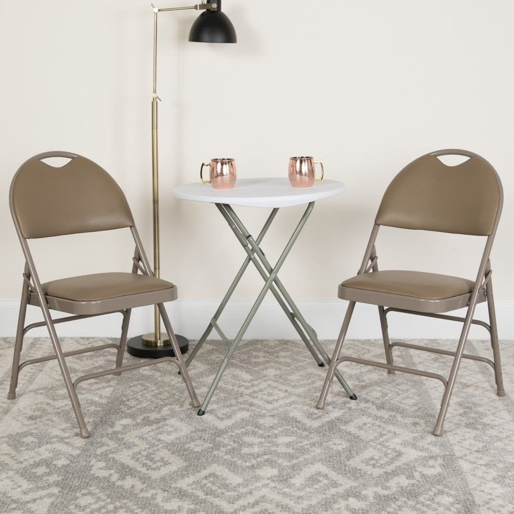 Flash Furniture HERCULES Series Extra-Large Ultra-Premium Triple-Braced Metal/Vinyl Folding Chairs With Easy-Carry Handles, Beige, Pack Of 2 Chairs MPN:2HAMC705AV3BGE