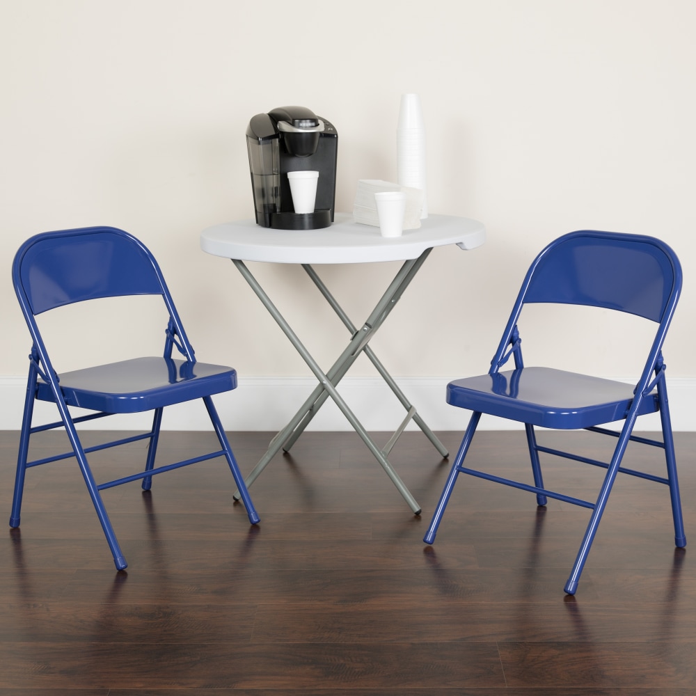 Flash Furniture HERCULES COLORBURST Series Triple-Braced & Double-Hinged Metal Folding Chairs, Cobalt Blue, Pack Of 2 Chairs MPN:2HF3BLUE