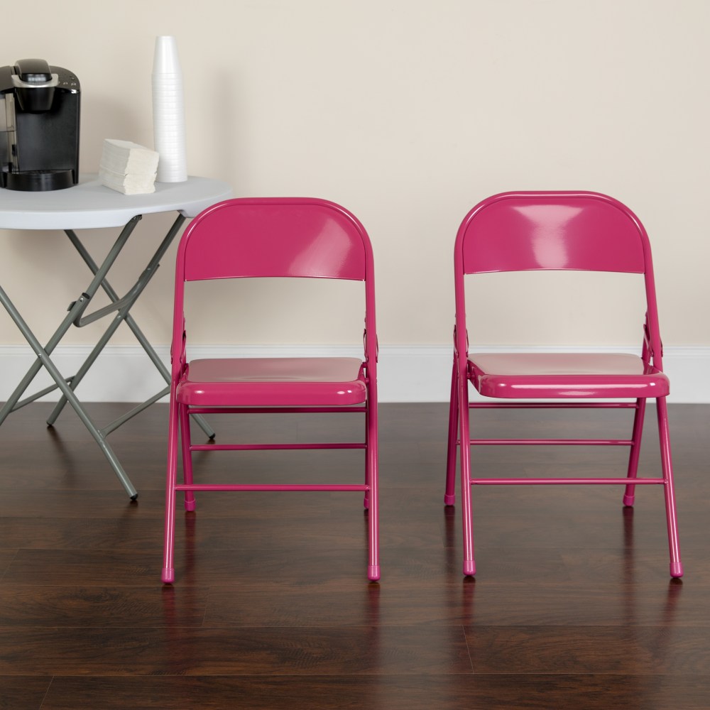 Flash Furniture HERCULES COLORBURST Series Triple-Braced & Double-Hinged Metal Folding Chairs, Shockingly Fuchsia, Pack Of 2 Chairs MPN:2HF3FUCHSIA