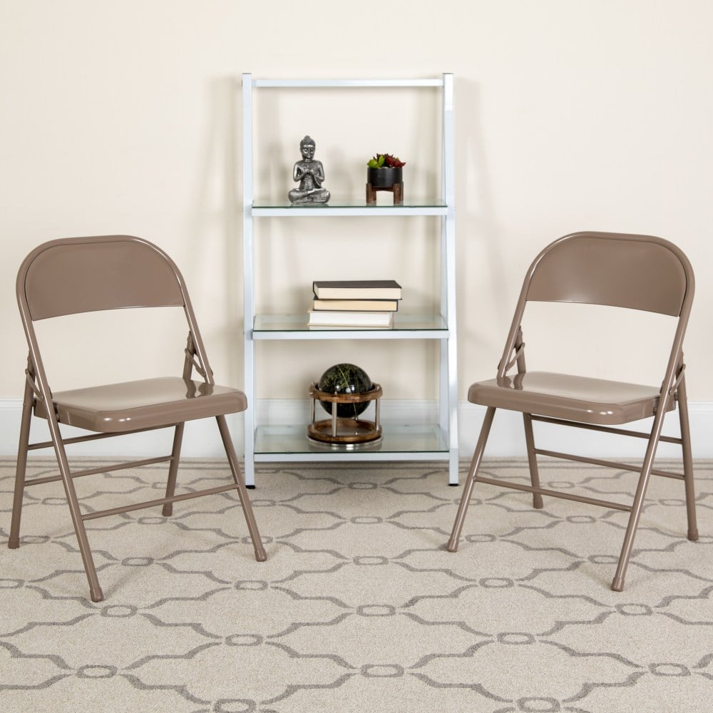 Flash Furniture HERCULES Series Triple-Braced & Double-Hinged Metal Folding Chairs, Beige, Pack Of 2 Chairs MPN:2HF3MC309ASBGE
