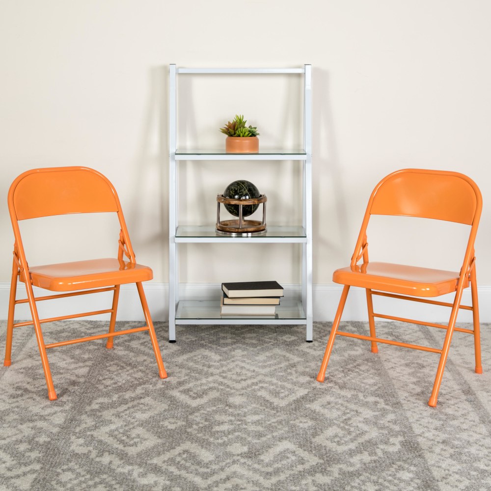 Flash Furniture HERCULES COLORBURST Series Triple-Braced & Double-Hinged Metal Folding Chairs, Orange Marmalade, Pack Of 2 Chairs MPN:2HF3ORANGE