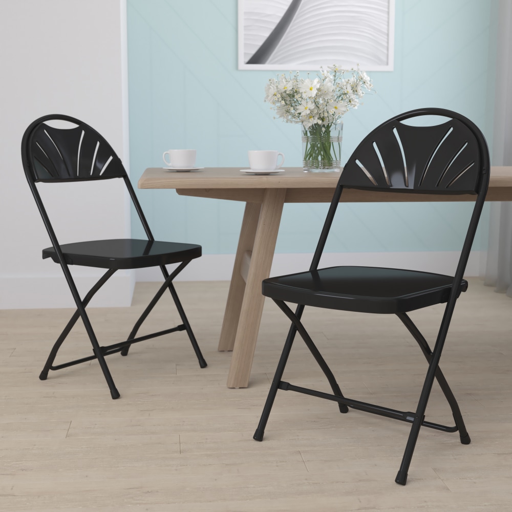 Flash Furniture HERCULES Series 650-lb Capacity Plastic Fan Back Folding Chairs, Black, Set Of 2 Chairs MPN:2LEL4BK