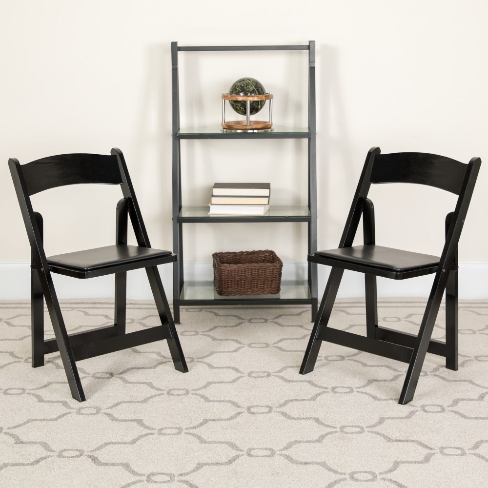 Flash Furniture HERCULES Series Wood Folding Chairs With Vinyl Padded Seats, Black, Pack Of 2 Chairs MPN:2XF2902BKWOOD