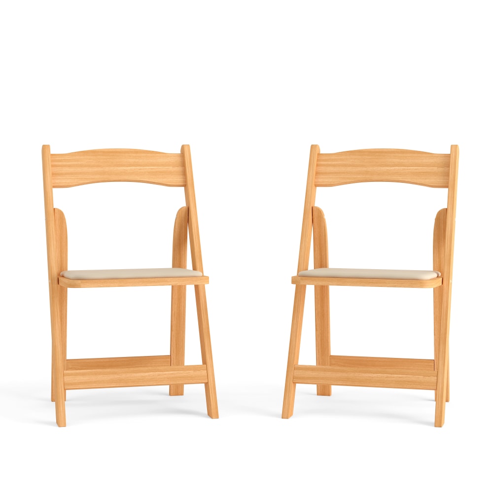 Flash Furniture HERCULES Series Wood Folding Chairs With Vinyl Padded Seats, Natural, Pack Of 2 Chairs MPN:2XF2903NATWOOD