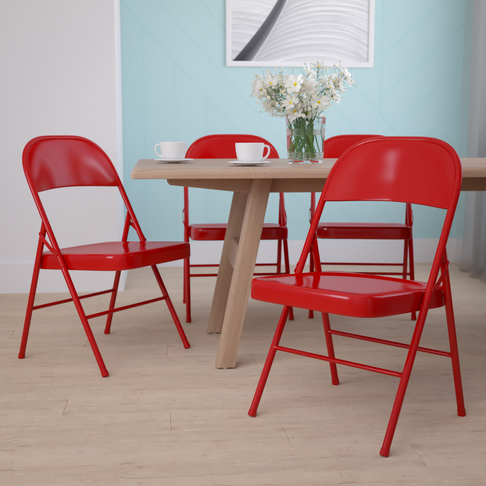 Flash Furniture HERCULES Series Double-Braced Metal Folding Chairs, Red, Set Of 4 Chairs MPN:4BDF002RED