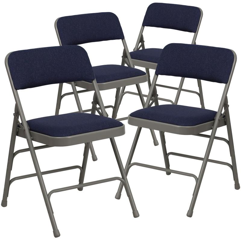 Flash Furniture Hercules Curved Upholstered Folding Chairs, Set Of 4 Folding Chairs, Navy/Gray MPN:4HF3MC309AFNVY