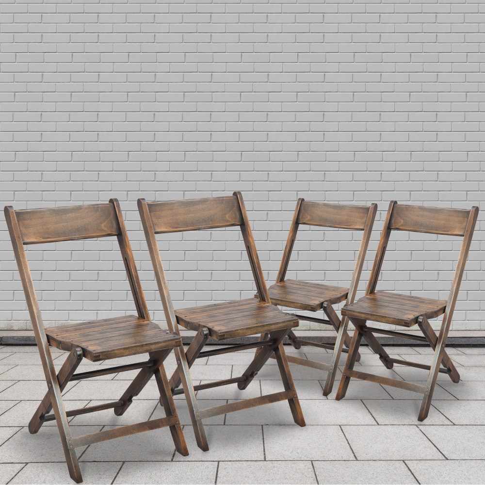 Flash Furniture Natalie Commercial Wooden Folding Chair With Slatted Seat, Antique Black MPN:4WFCSLATAB