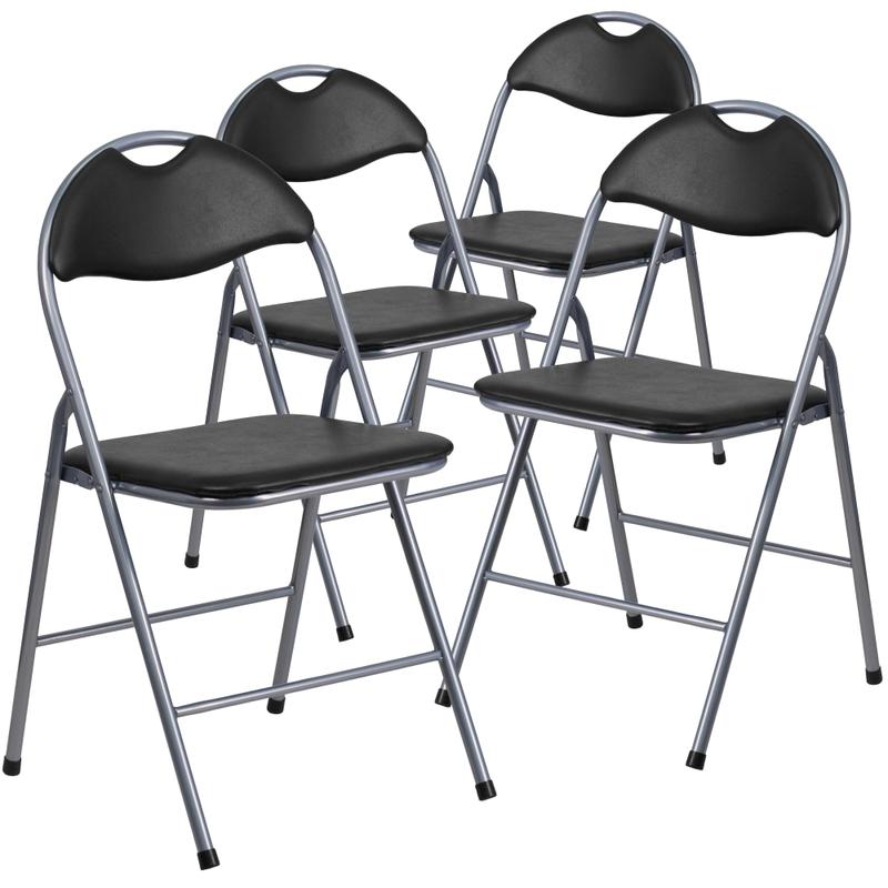 Flash Furniture Hercules Vinyl Metal Folding Chairs, Set Of 4 Folding Chairs, Black MPN:4YBYJ806H