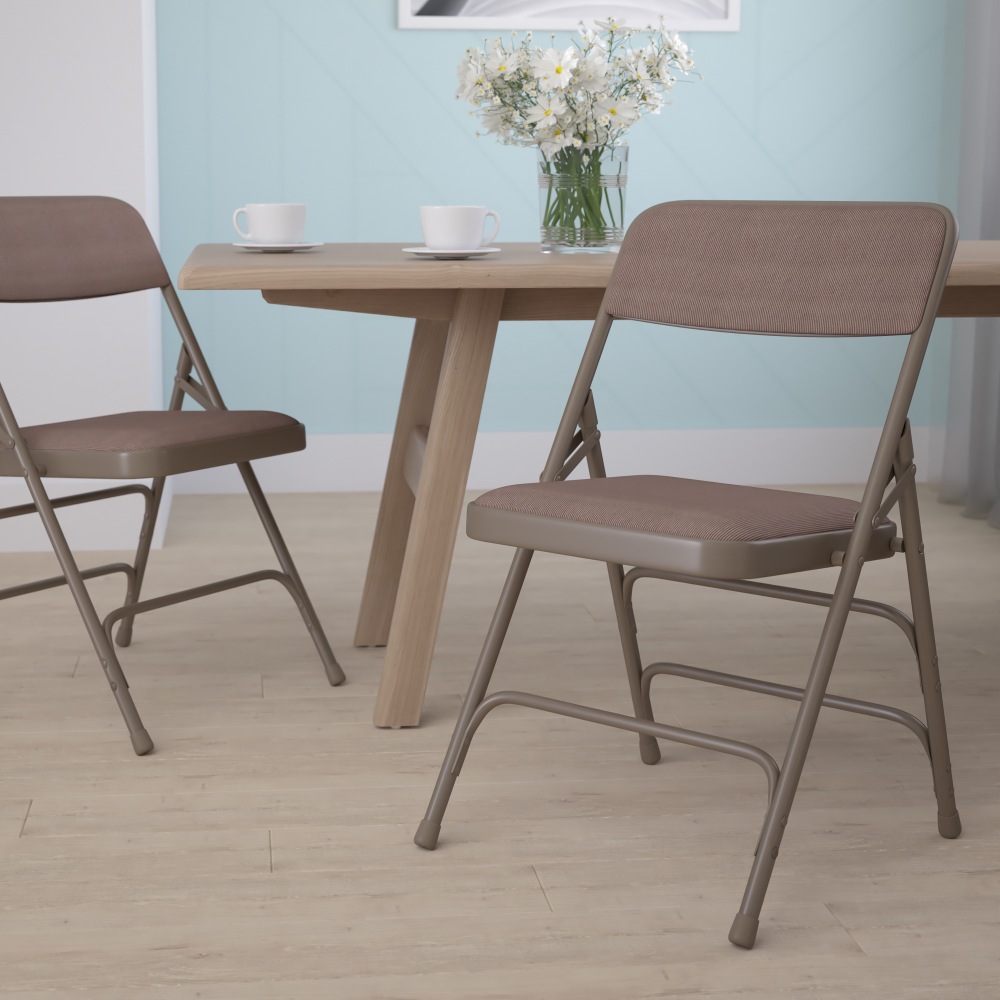 Flash Furniture HERCULES Curved Triple-Braced Metal Folding Chair, Fabric Upholstered, Beige MPN:HAMC309AFBGE