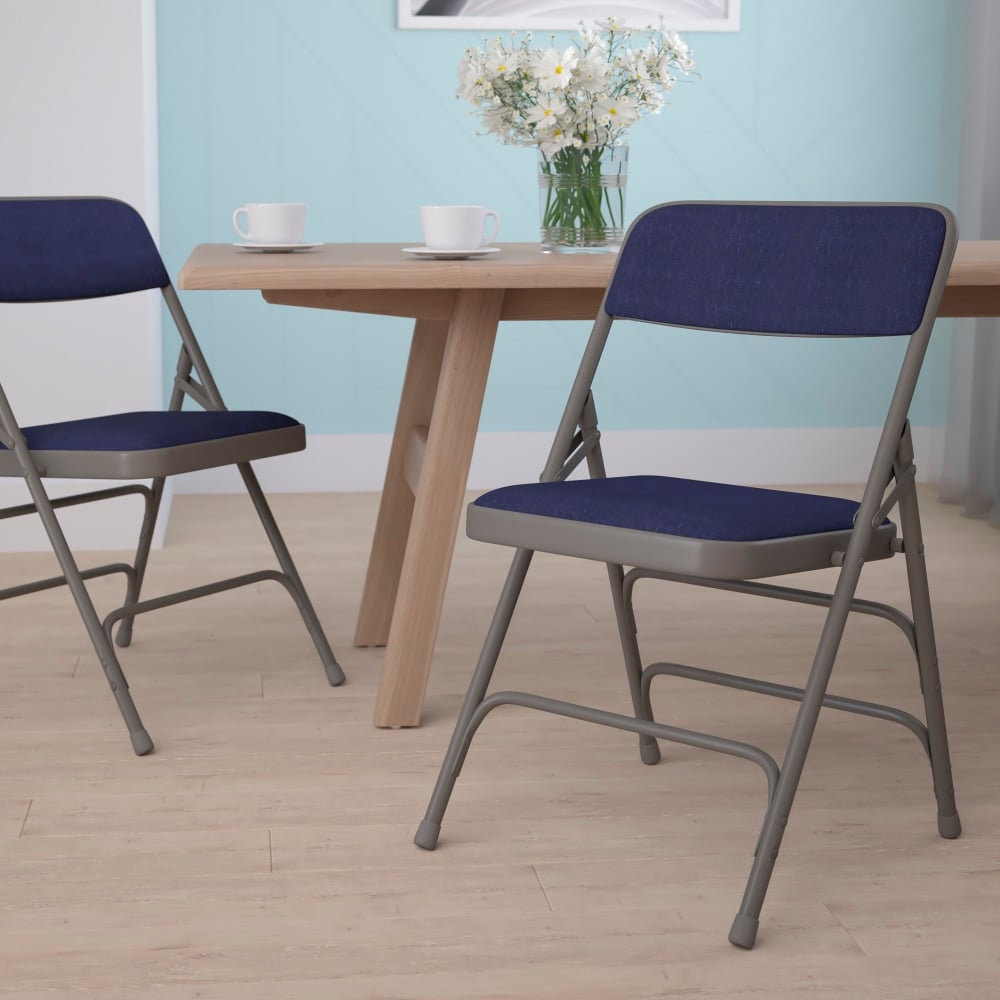 Flash Furniture HERCULES Vinyl Curved Triple-Braced Folding Chair, Navy/Gray MPN:HAMC309AFNVY