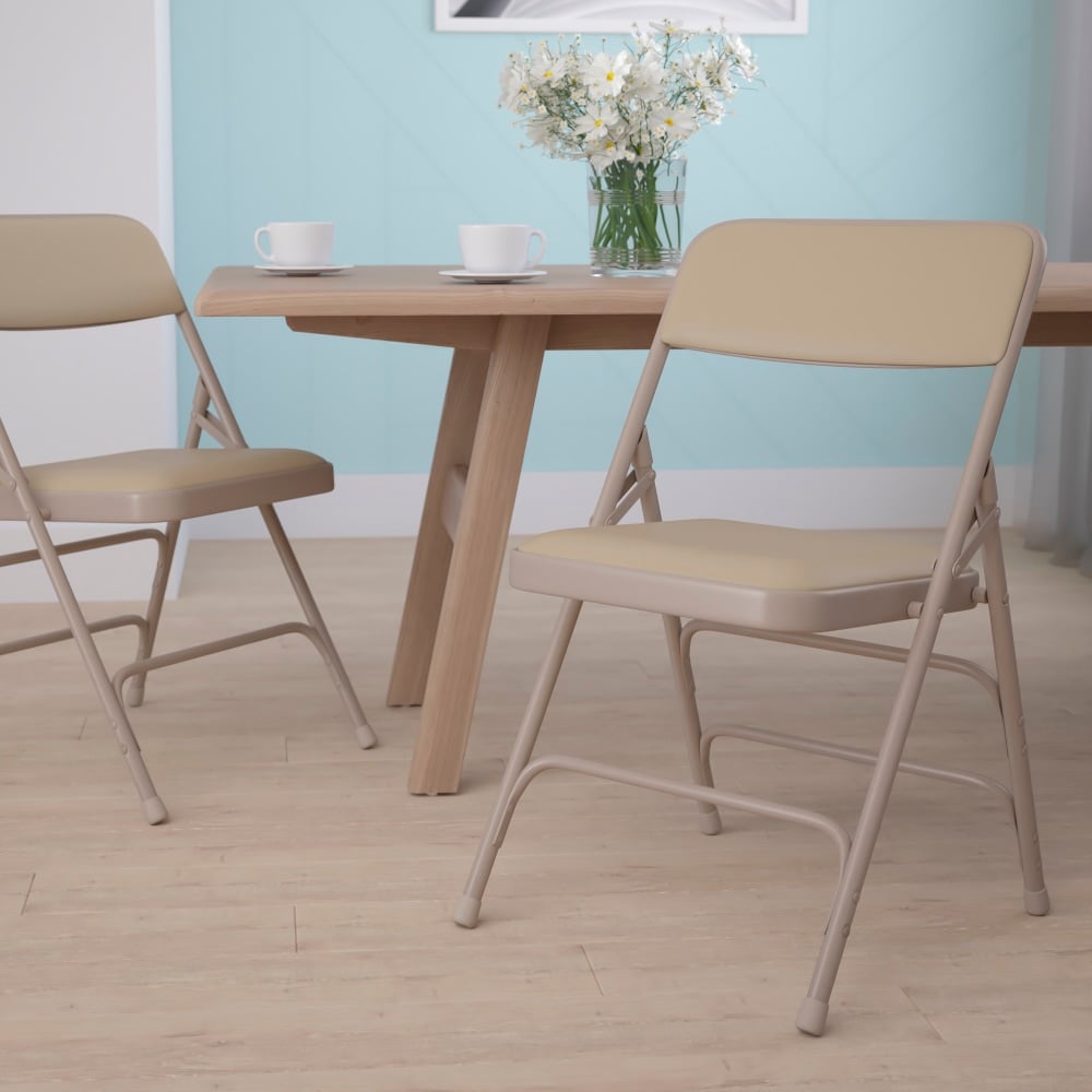 Flash Furniture HERCULES Curved Triple-Braced Metal Folding Chair, Vinyl Upholstered, Beige MPN:HAMC309AVBGE