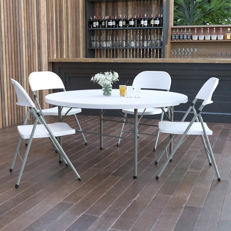Flash Furniture Round Bi-Fold Plastic Banquet And Event Folding Table, 29-1/2inH x 60-1/2inW x 60-1/2inD, Granite White MPN:DAD154Z
