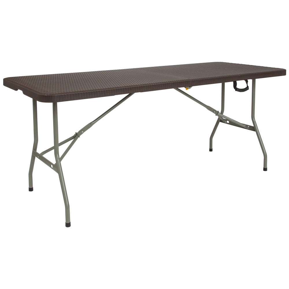 Flash Furniture Bi-Fold Rattan Plastic Folding Table, 29inH x 29inW x 71inD, Brown MPN:DADFT180Z