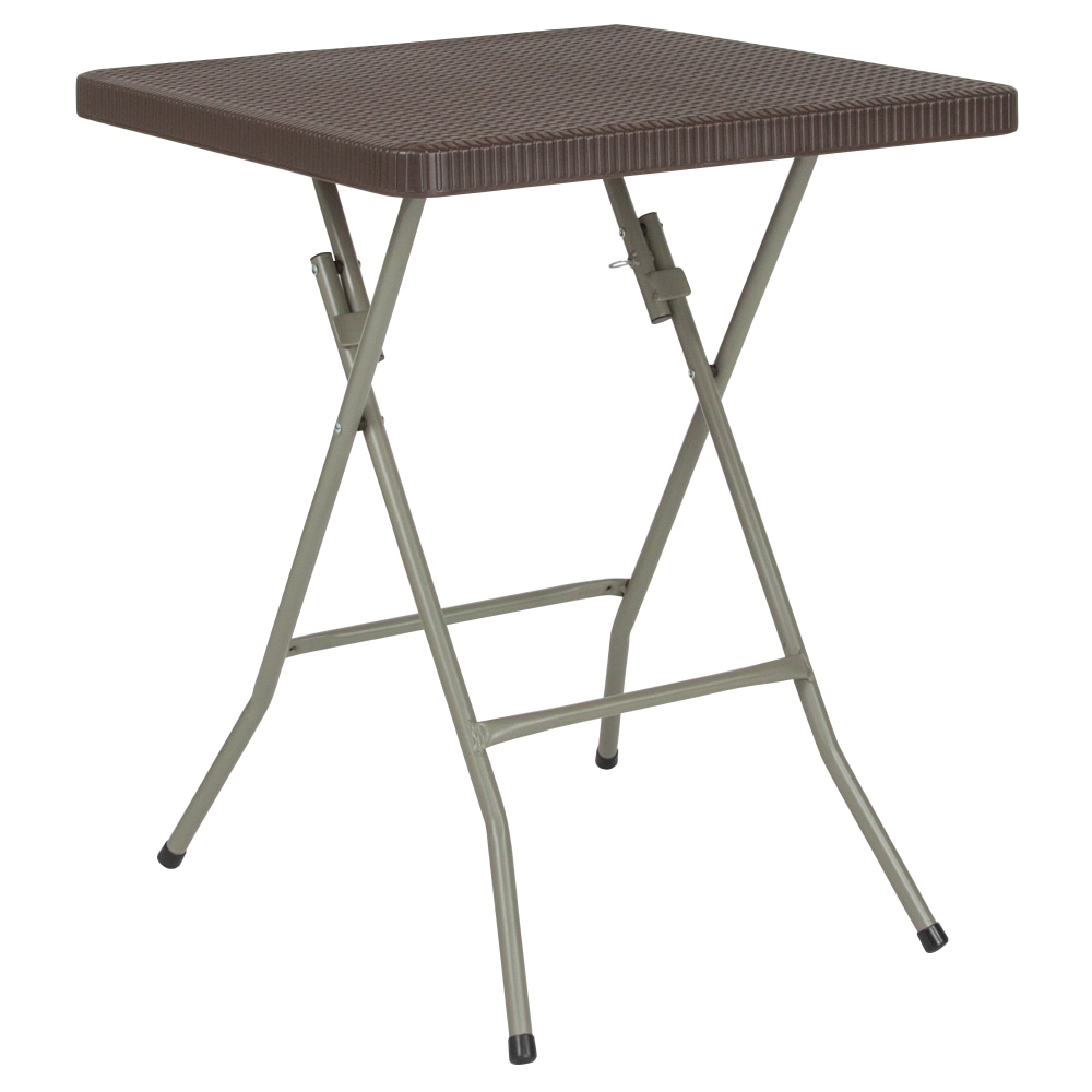Flash Furniture Square Rattan Plastic Folding Table, 29inH x 23-1/2inW x 23-1/2inD, Brown MPN:DADFT60