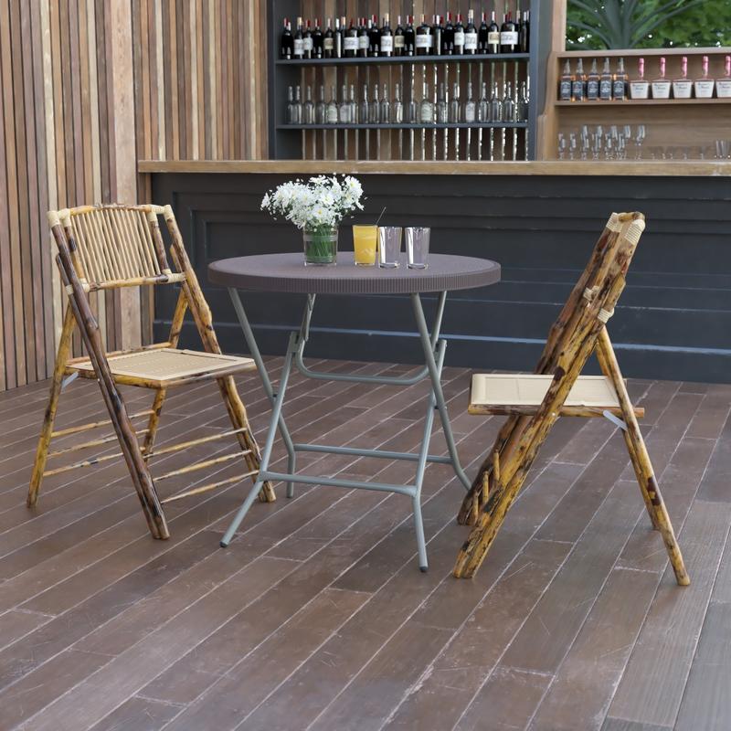 Flash Furniture Round Rattan Plastic Folding Table, 30-1/4inH x 31-1/2inW x 31-1/2inD, Brown MPN:DADFT80R