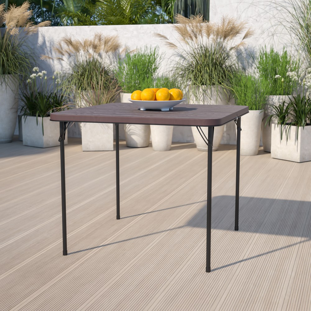 Flash Furniture Square Bi-Fold Plastic Folding Table, 28-1/2inH x 34inW x 34inD, Brown MPN:DADLF86