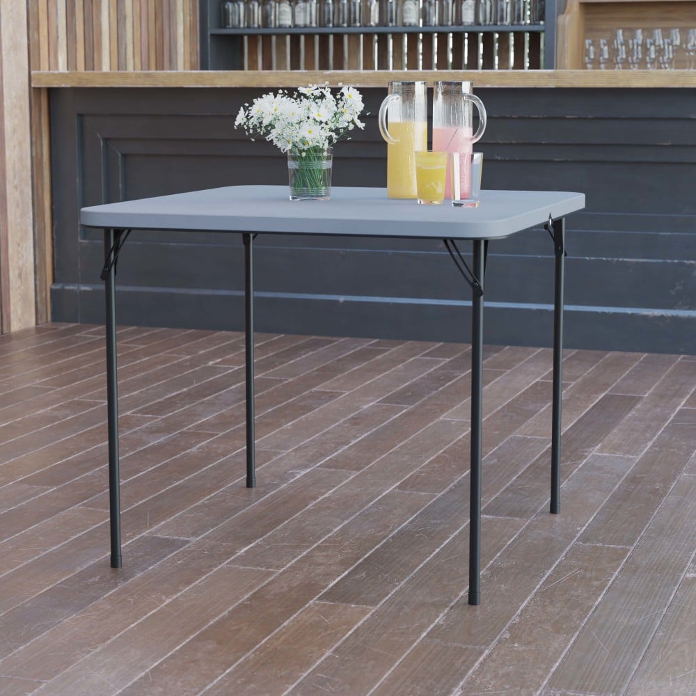 Flash Furniture Square Bi-Fold Plastic Folding Table, 28-1/2inH x 34inW x 34inD, Gray MPN:DADLF86GY