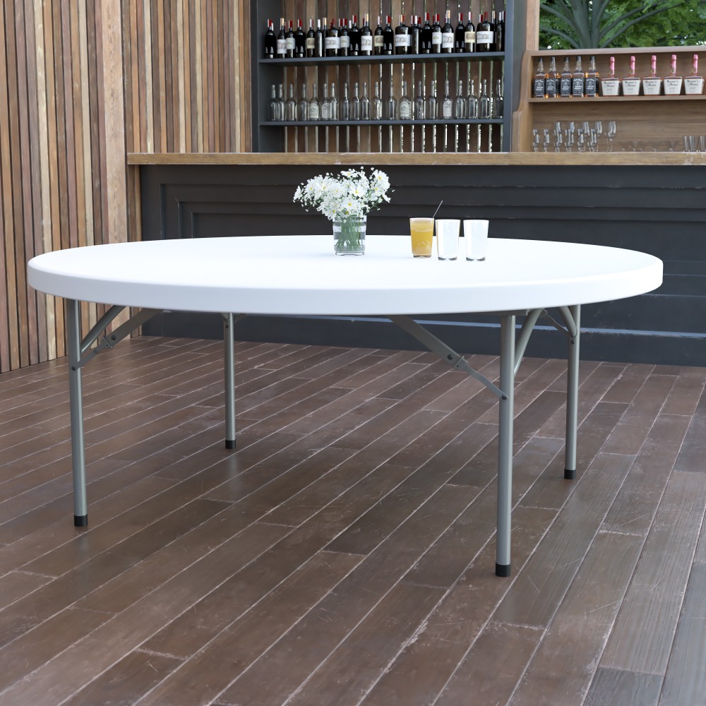 Flash Furniture Round Plastic Folding Table, 29inH x 71inW x 71inD, Granite White/Gray MPN:DADYCZ180RGW