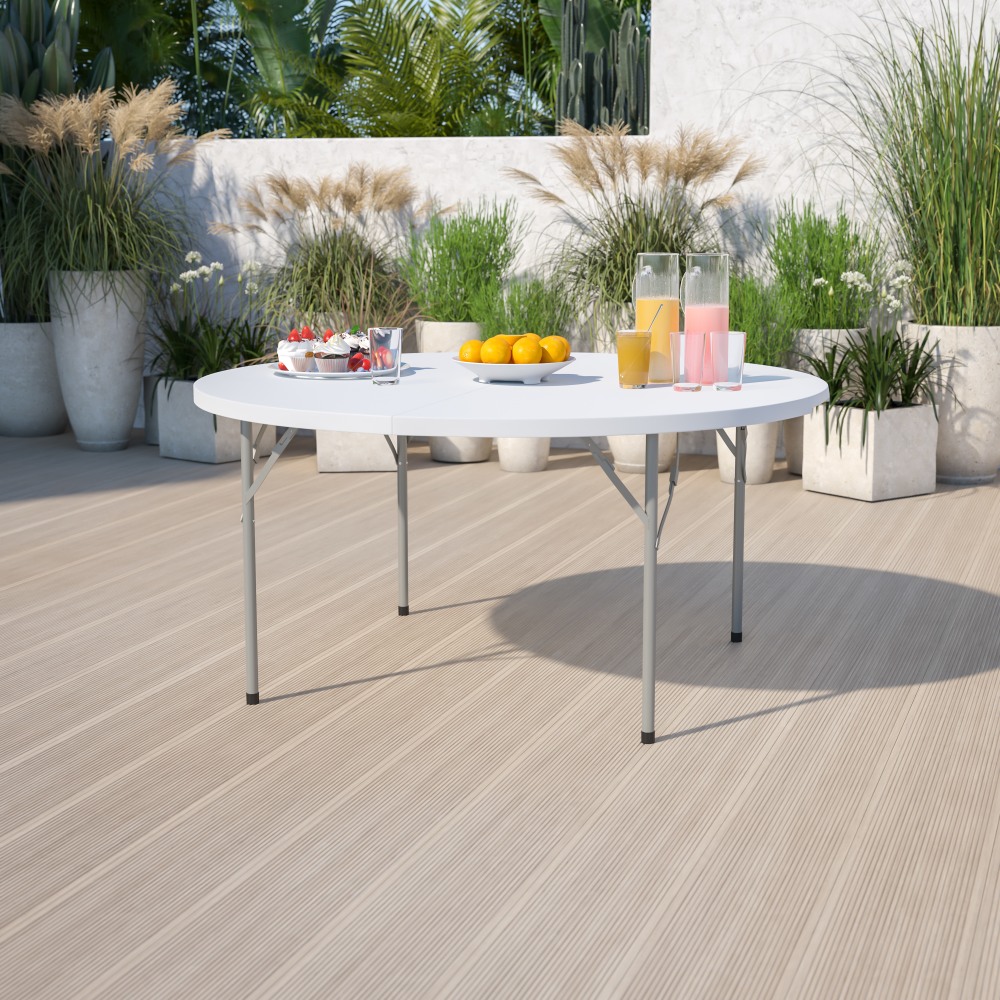 Flash Furniture Round Plastic Folding Table, 29-1/4inH x 60-3/4inW x 60-3/4inD, Granite White/Gray MPN:DADYCZ1GW
