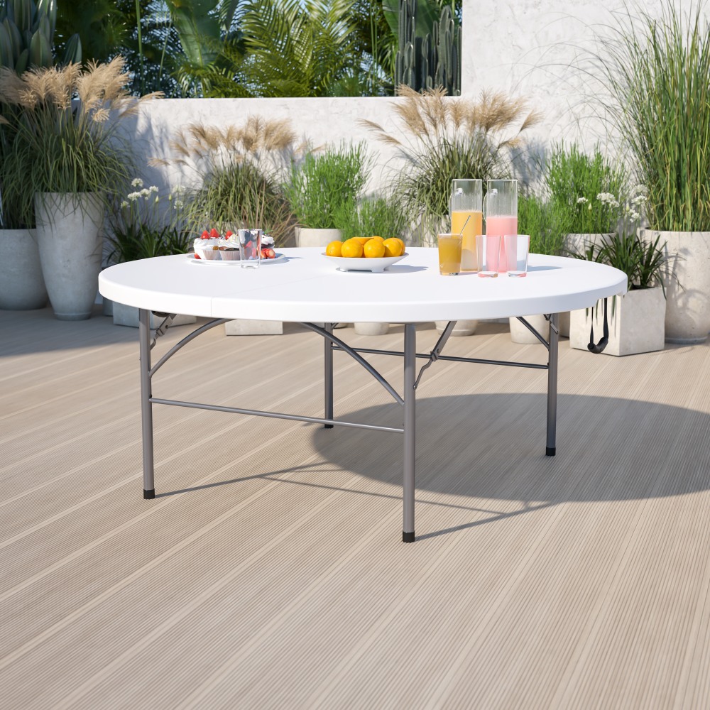 Flash Furniture Round Bi-Fold Plastic Banquet And Event Folding Table With Carrying Handle, 29inH x 70-3/4inW x 70-3/4inD, Granite White/Gray MPN:RB183RFH