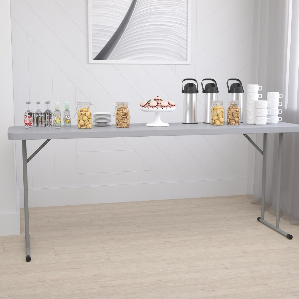 Flash Furniture Plastic Folding Training Table, 29inH x 18inW x 70-13/16inD, Gray MPN:RB1872GY