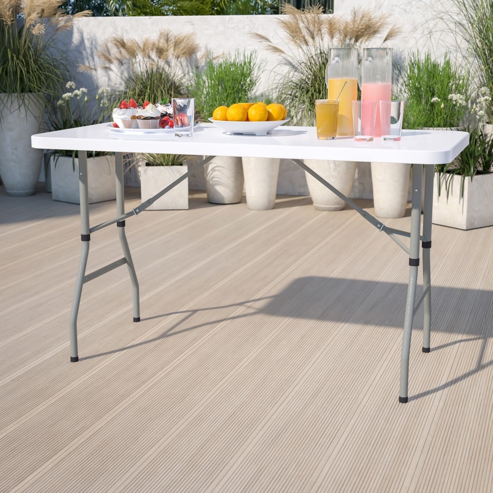 Flash Furniture Height-Adjustable Plastic Folding Table, 34inH x 29inW x 59-1/4inD, Granite White/Gray MPN:RB3050ADJ