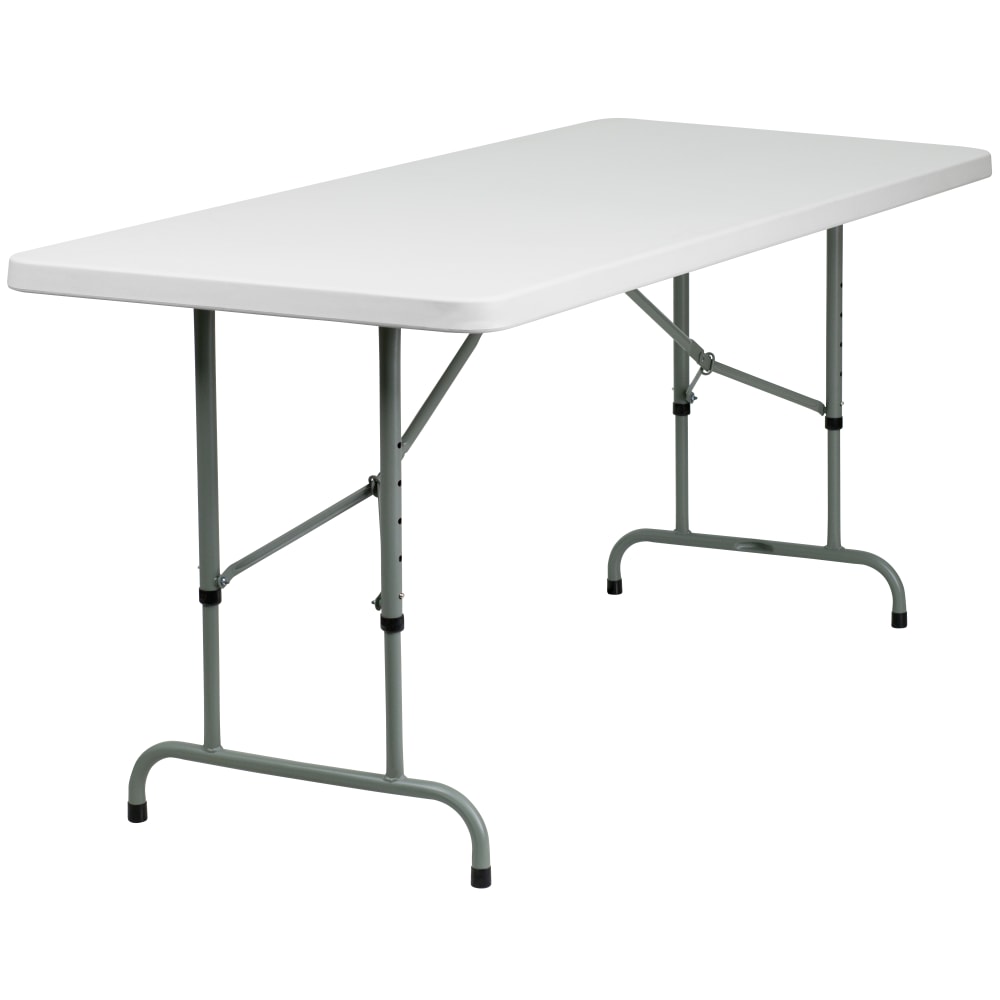 Flash Furniture Height-Adjustable Plastic Folding Table, 32inH x 30inW x 72inD, Granite White MPN:RB3072ADJ