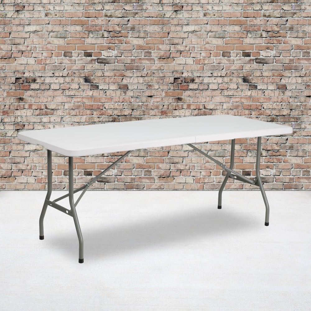 Flash Furniture Bi-Fold Plastic Folding Table, 29inH x 30inW x 72inD, Granite White MPN:RB3072FH