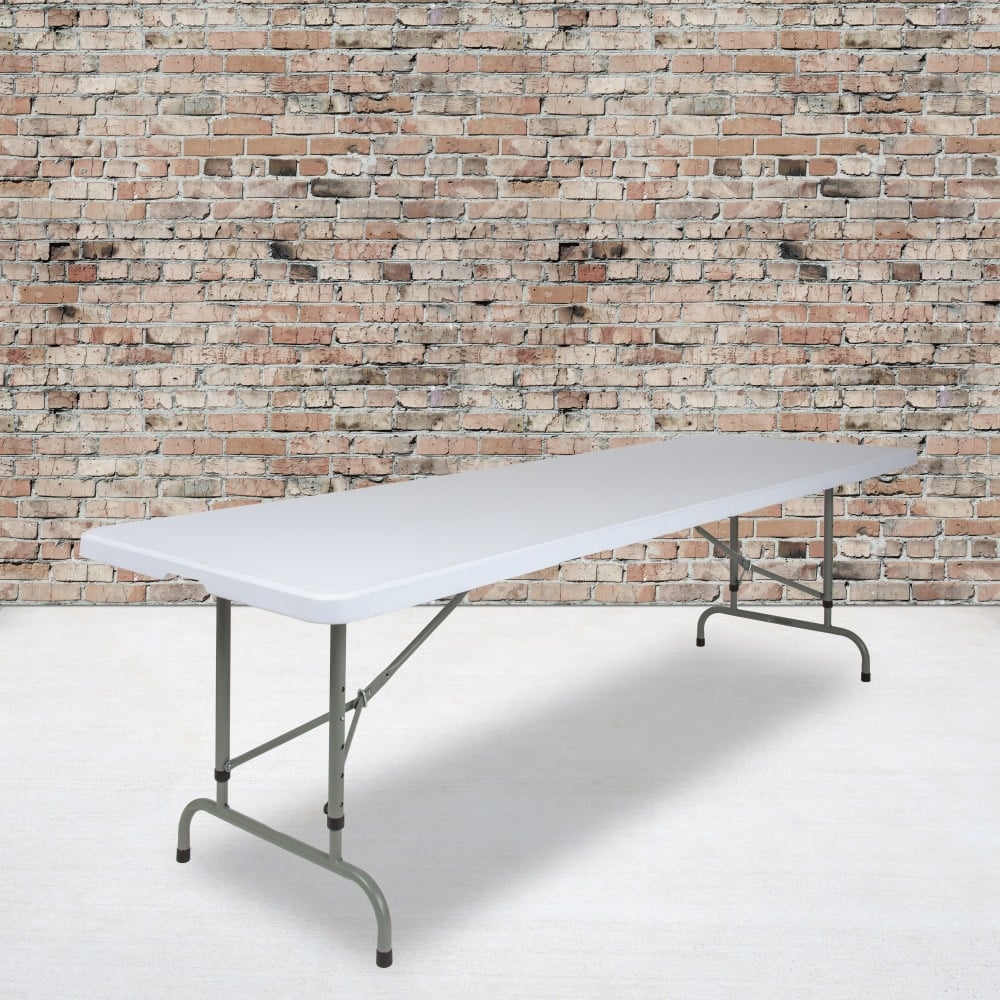 Flash Furniture Adjustable Plastic Folding Table, 34inH x 29inW x 96inD, Granite White/Gray MPN:RB3096ADJ