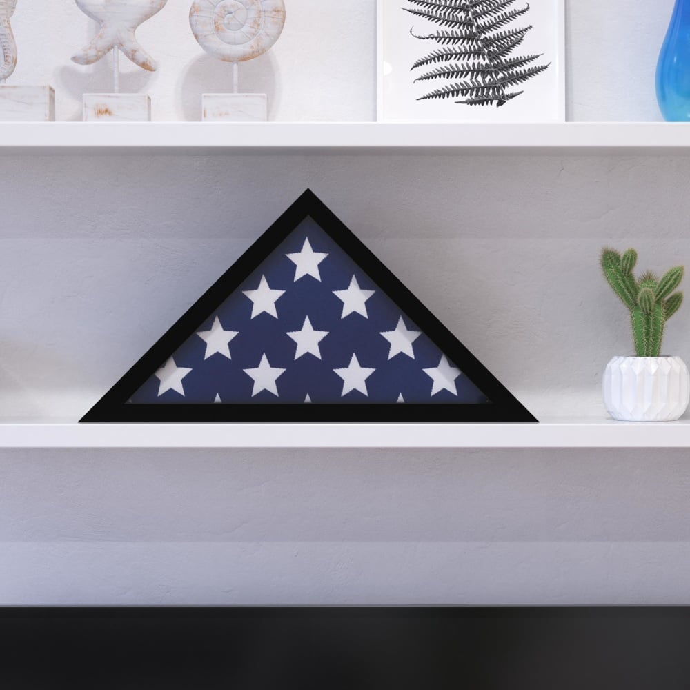 Flash Furniture Sheehan Memorial Flag Display Case, 12-1/2inH x 17-1/2inW x 3inD, Black MPN:HFMHDGDIS372315