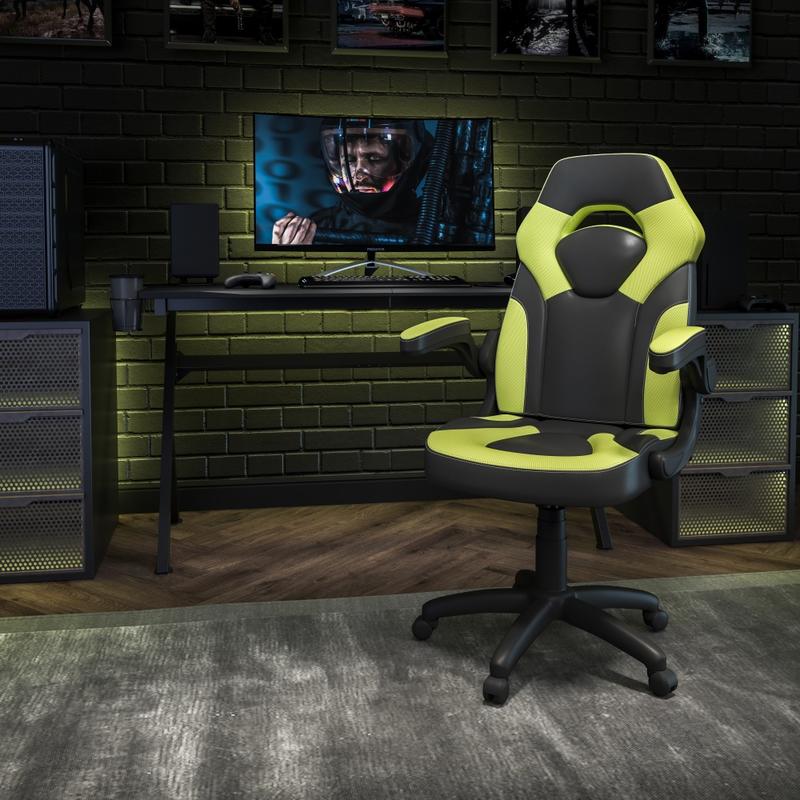 Flash Furniture X10 Ergonomic LeatherSoft Faux Leather High-Back Racing Gaming Chair With Flip-Up Arms, Neon Green/Black MPN:CH00095GN