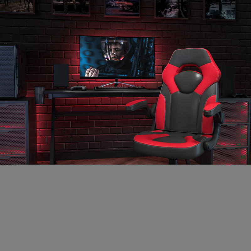 Flash Furniture X10 Ergonomic LeatherSoft Faux Leather High-Back Racing Gaming Chair With Flip-Up Arms, Red/Black MPN:CH00095RED