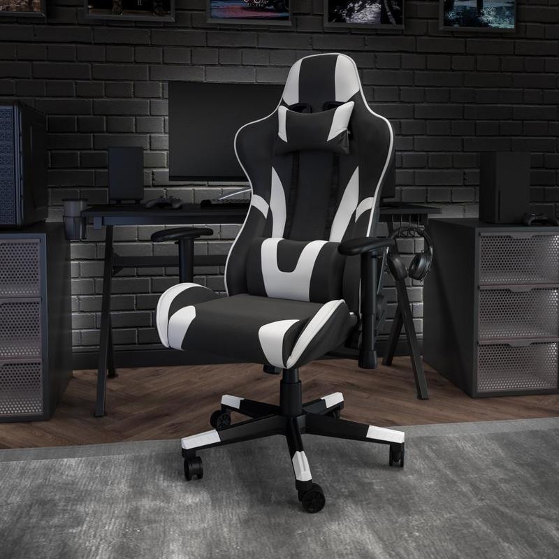 Flash Furniture X20 Ergonomic LeatherSoft Faux Leather High-Back Racing Gaming Chair, White/Black MPN:CH1872301BK