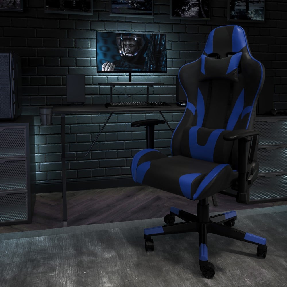 Flash Furniture X20 Ergonomic LeatherSoft High-Back Racing Gaming Chair, Blue MPN:CH1872301BL