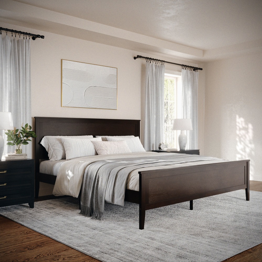 Flash Furniture Martha Stewart Corbin Solid Wood Platform Bed with Wooden Headboard and Footboard, No Box Spring Needed, Dark Brown, King MPN:MG090026KDKBN