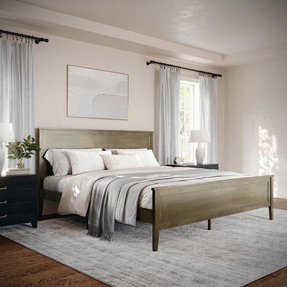 Flash Furniture Martha Stewart Corbin Solid Wood Platform Bed with Wooden Headboard and Footboard, No Box Spring Needed, Brown Gray, King MPN:MG090026KWOAK